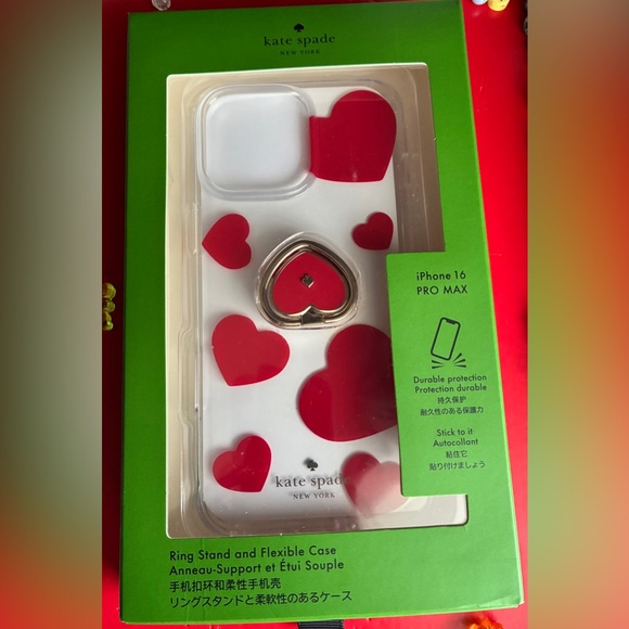 Kate Spade Transparent Case with Vibrant Red Hearts,iPhone 16 Pro Max. - Picture 13 of 13